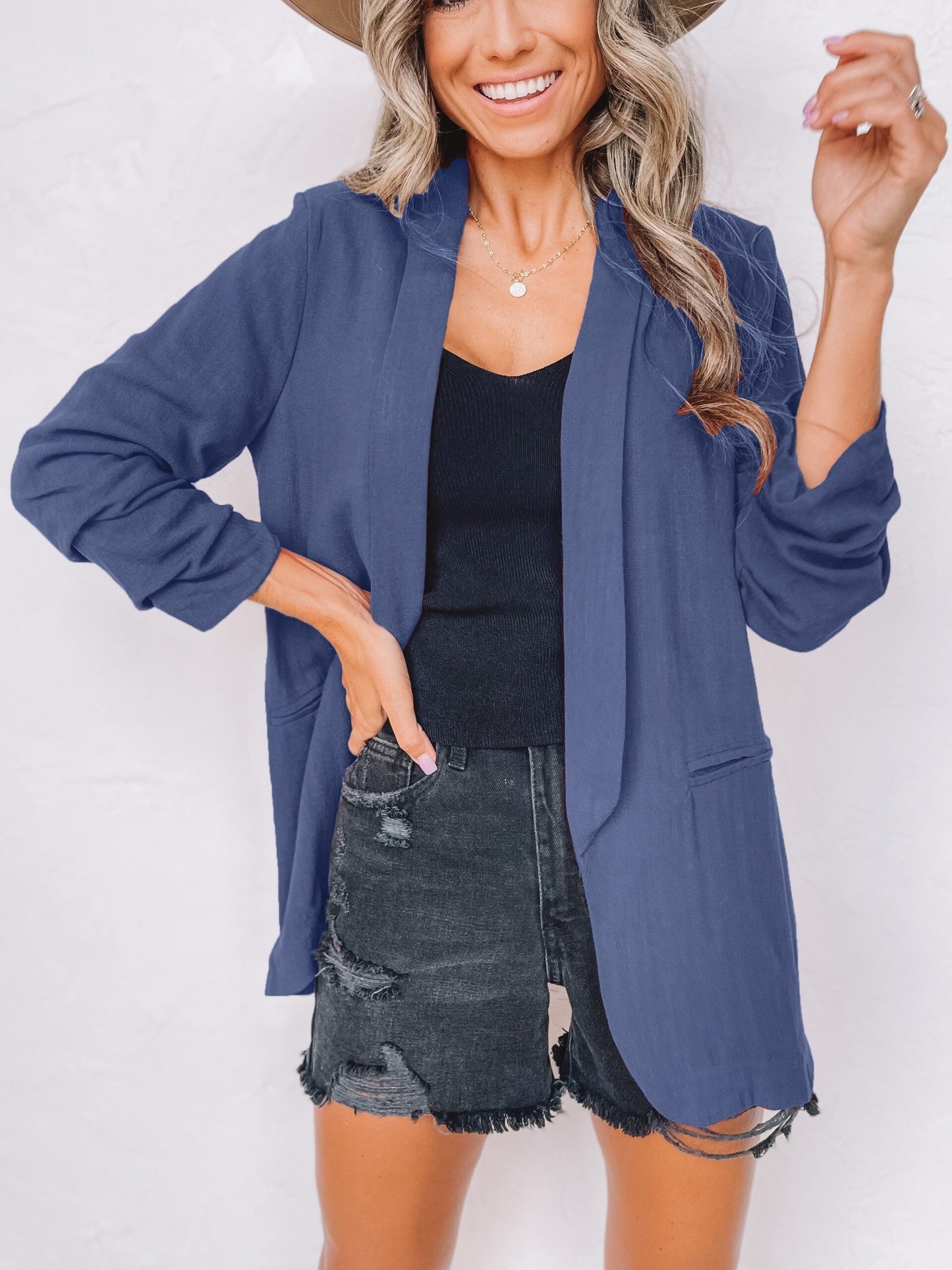 Solid Lapel Blazer Jacket, Casual Long Sleeve Office Work Outerwear, Women's Clothing