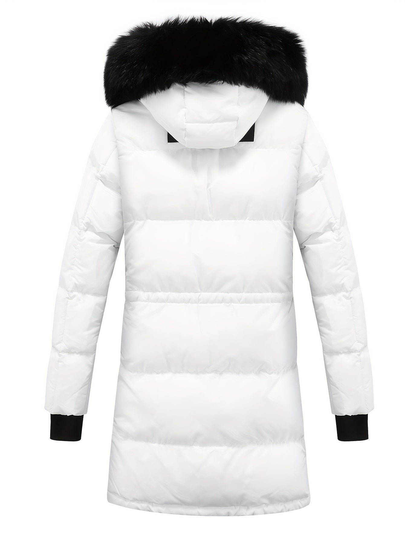Women's Winter Puffer Jacket, Faux Fur Collar Hooded Coat, Zip-up Snap Button Windproof Thermal Casual Jacket
