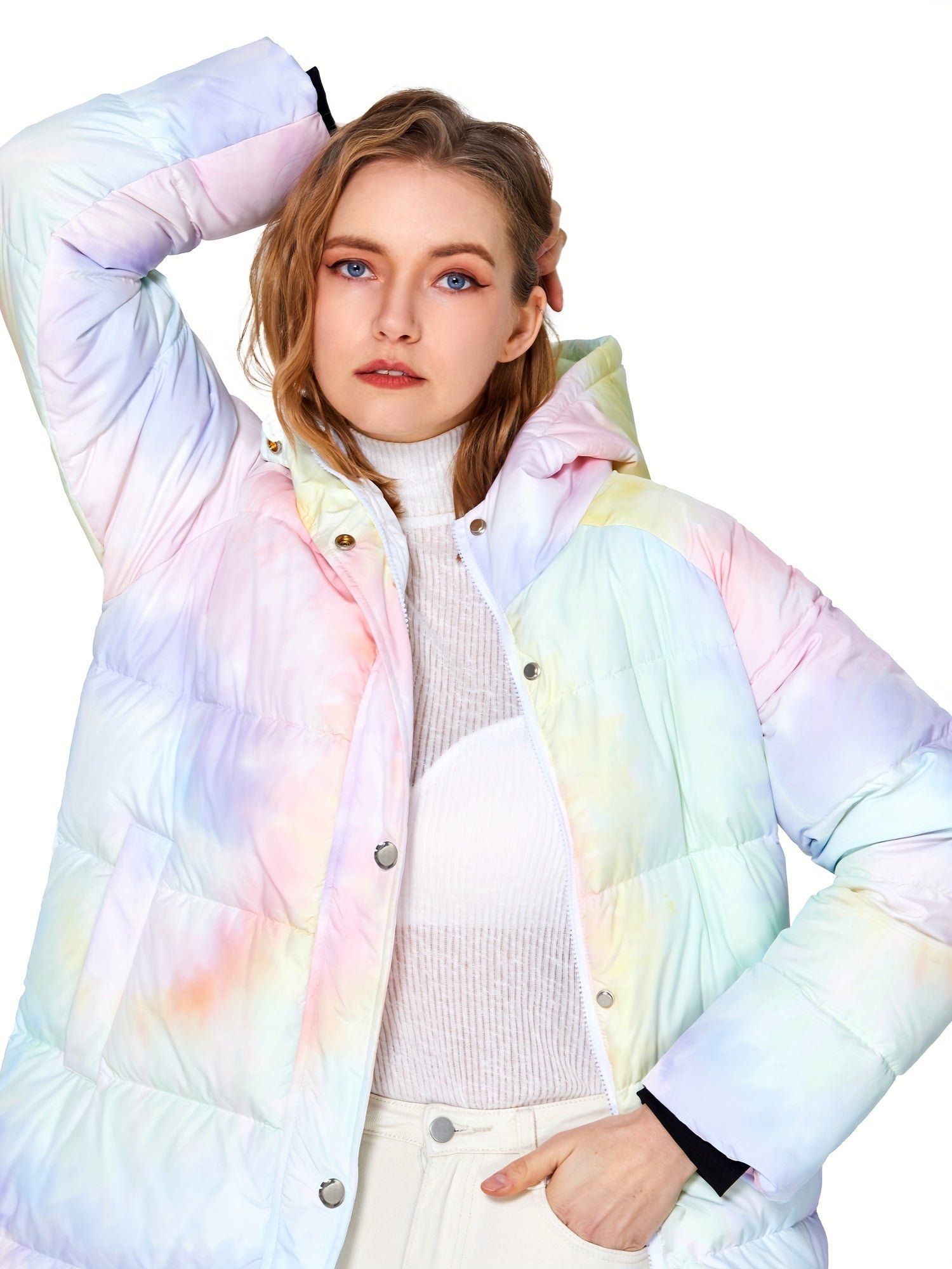 Colorful Print Puffer Jacket For Women, Fashion Warm Winter Down Jacket, Women's Activewear
