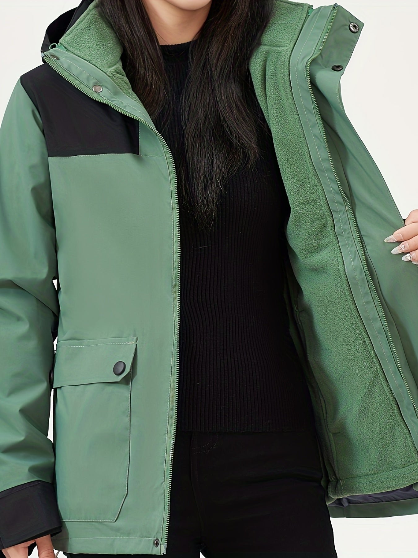 Windproof Waterproof Thermal Detachable Outdoor Jacket, Large Pocket Fall Winter Keep Warm Zip Up Jacket Coat For Hiking Cycling Camping