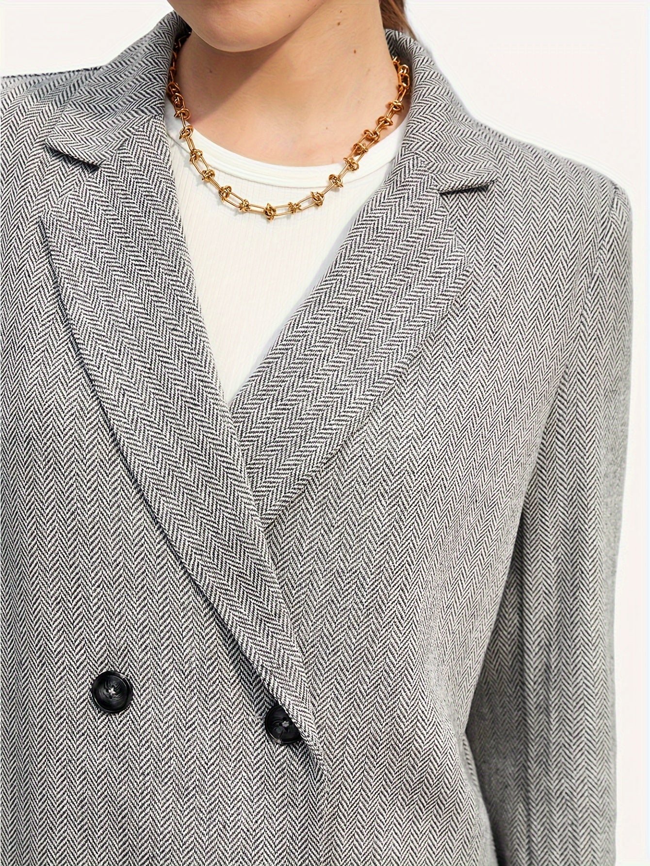 Double Breasted Lapel Pockets Blazer, Elegant Long Sleeve Outwear For Office & Work, Women's Clothing