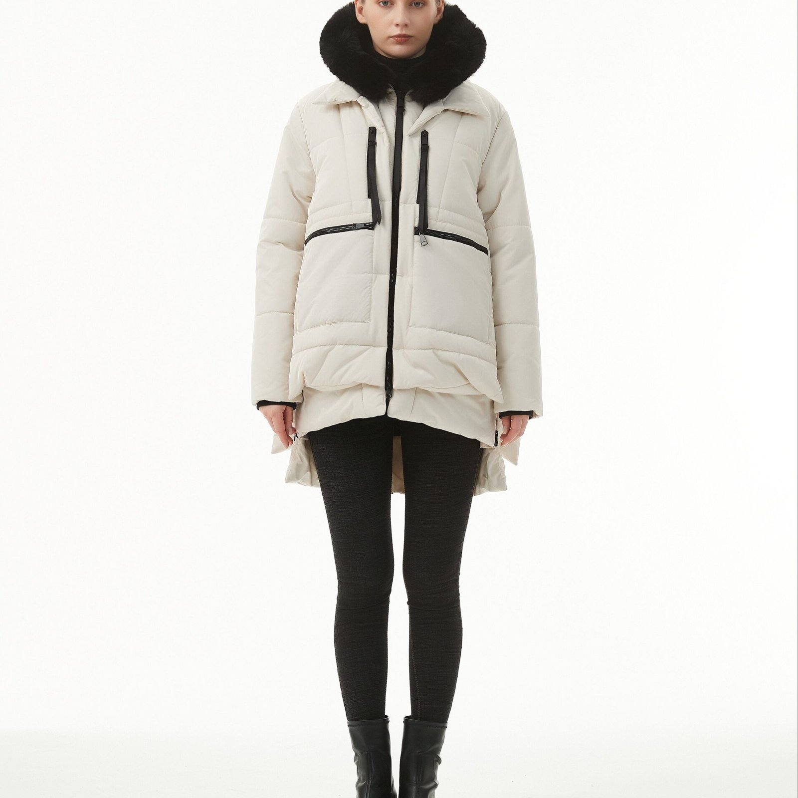 Women's Warm Winter Waterproof Hooded Puffer Jacket, Thicken Fleece Lined Jacket With Removable Faux Fur Trim, Women's Clothing