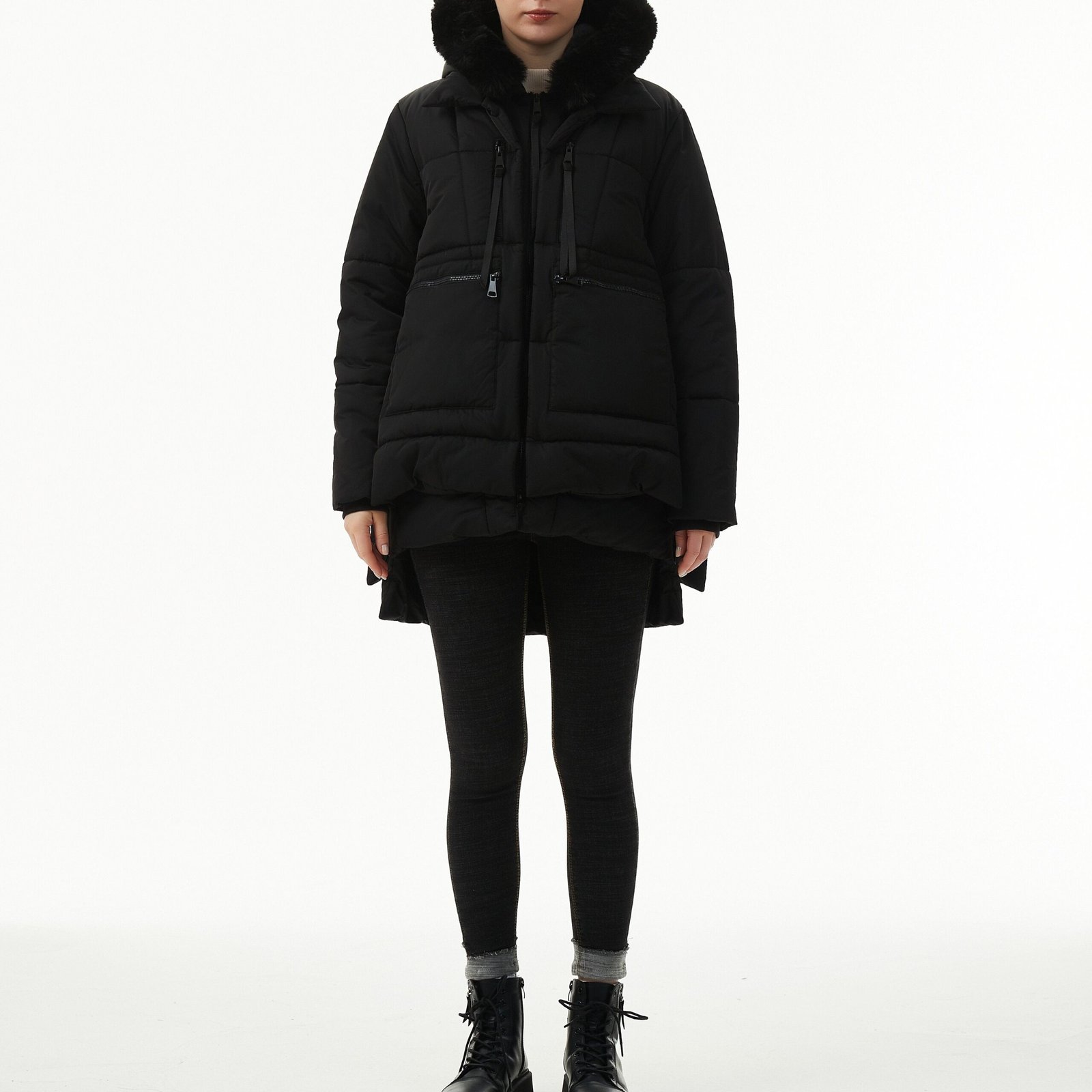 Women's Warm Winter Waterproof Hooded Puffer Jacket, Thicken Fleece Lined Jacket With Removable Faux Fur Trim, Women's Clothing