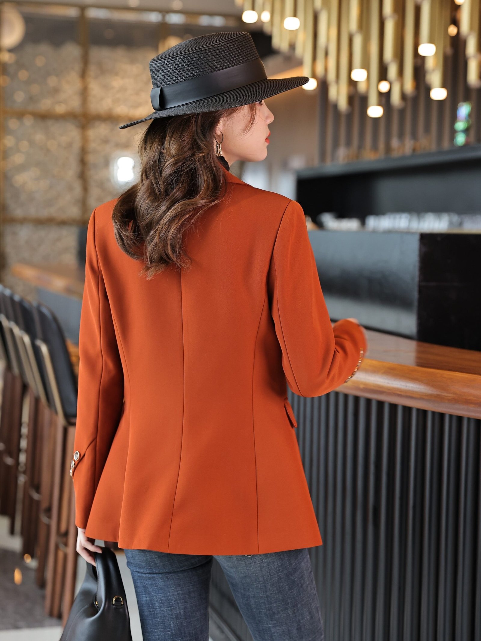 Notched Collar Button Front Blazer, Elegant Long Sleeve Blazer For Office & Work, Women's Clothing