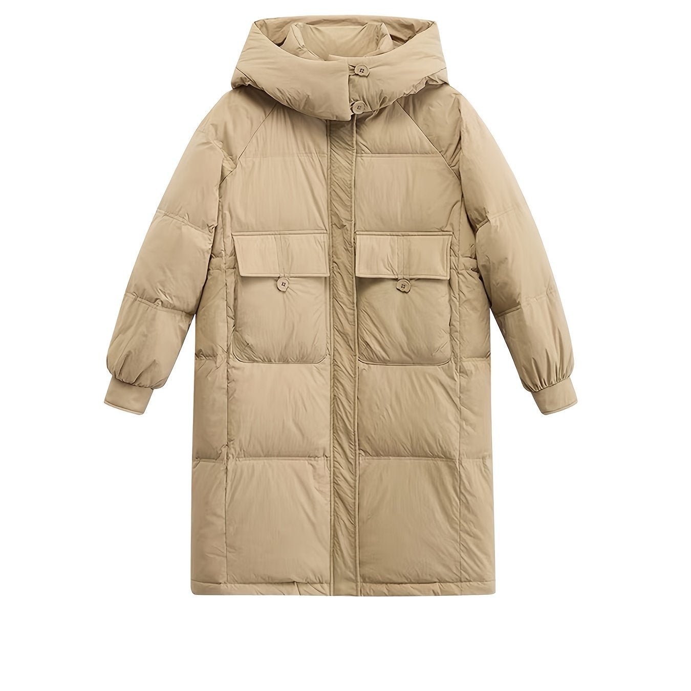 Solid Color Over The Knee Thickened Puffer Jacket, Mid-length Hooded Sports Warm Winter Jacket, Women's Activewear